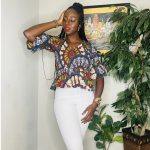One Size African Print Women Shirred Stretchy Flair Blouse - Image 2