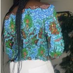 One Size African Print Women Turquoise Shirred Stretchy Off The Shoulder Blouse - Image 5