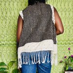 (L/XL) Beige Women African Vest w/ Fringe Trim and Bead & Shell Embroidery - Image 4