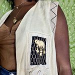 (L/XL) Beige Women African Vest w/ Fringe Trim and Bead & Shell Embroidery - Image 6
