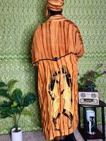 (One Size) African Women Burnt Orange Three Piece Scarf, Dress, & Cardigan - Image 8