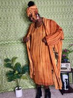 (One Size) African Women Burnt Orange Three Piece Scarf, Dress, & Cardigan - Image 4