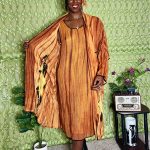 (One Size) African Women Burnt Orange Three Piece Scarf, Dress, & Cardigan