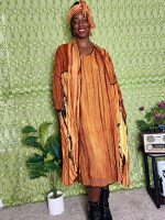 (One Size) African Women Burnt Orange Three Piece Scarf, Dress, & Cardigan - Image 6