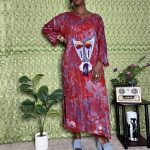 (One Size) African Red & Purple Tye Dye Women Authentic Mud Cloth Long Dress - Image 4