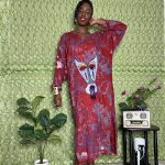 (One Size) African Red & Purple Tye Dye Women Authentic Mud Cloth Long Dress - Image 2