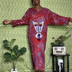 (One Size) African Red & Purple Tye Dye Women Authentic Mud Cloth Long Dress - Image 3