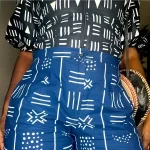 All of Africa Women Dark Blue & White Mudcloth Design Bell Bottom High Waist Pants - Image 3