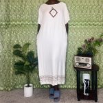 (One Size) Beige Women Loose Fit Shell Embroidery African Dress