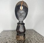 African Brown and Black Mini Mask Statue with Shell Detail