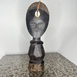African Brown and Black Mini Mask Statue with Shell Detail