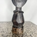 African Brown and Black Mini Mask Statue with Shell Detail - Image 3