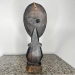African Brown and Black Mini Mask Statue with Shell Detail - Image 4