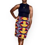 (2XL) African Print Women Red Yellow & Black Skirt with Stretch at the Back - Image 2