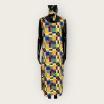 (Medium) Vintage Ghana Print Women Loose Fit MIDI Dress