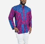 (Medium) Pink and Blue Ankara Print African Men Top/ Shirt