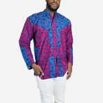 (Medium) Pink and Blue Ankara Print African Men Top/ Shirt