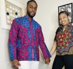 (Medium) Pink and Blue Ankara Print African Men Top/ Shirt - Image 7