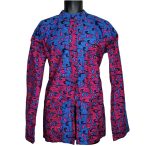(Medium) Pink and Blue Ankara Print African Men Top/ Shirt - Image 2