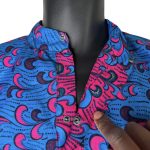 (Medium) Pink and Blue Ankara Print African Men Top/ Shirt - Image 4