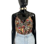 (Medium) African Print Spaghetti Strap Multi Color Women Blouse/ Bikini Top..