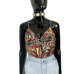 (Medium) African Print Spaghetti Strap Multi Color Women Blouse/ Bikini Top..