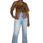(Large) Brown and Black Mesh See Through Women Cheetah Print Blouse - Image 5
