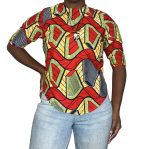 Red African Print Mid- Sleeve Women Blouse