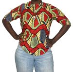 Red African Print Mid- Sleeve Women Blouse - Image 2