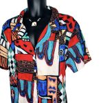 (XL) Multi- Color Men Bowling Style Abstract Print Collar Shirt - Image 5
