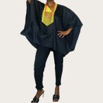 (One Size) Women Black Agbada / Caftan Blouse With Yellow Embroidery Detail