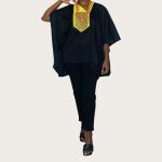 (One Size) Women Black Agbada / Caftan Blouse With Yellow Embroidery Detail - Image 2