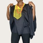 (One Size) Women Black Agbada / Caftan Blouse With Yellow Embroidery Detail - Image 5