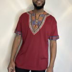 (XL)Maroon Soft Stretchy Cotton Men/ Unisex Dashiki Shirt