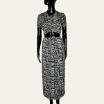 (Small) 2 Piece Vintage Women Black With Grayish Abstract Print Outfit