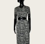 (Small) 2 Piece Vintage Women Black With Grayish Abstract Print Outfit - Image 2