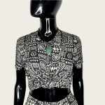 (Small) 2 Piece Vintage Women Black With Grayish Abstract Print Outfit - Image 4