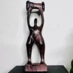 African Brown Uplifting Wooden Carving Statue