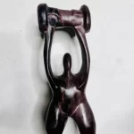 African Brown Uplifting Wooden Carving Statue - Image 2