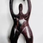 African Brown Uplifting Wooden Carving Statue - Image 4