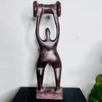 African Brown Uplifting Wooden Carving Statue - Image 6
