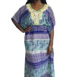 Light Loose Fit Green and Blue Women Caftan Dress - Image 2