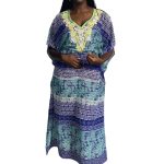 Light Loose Fit Green and Blue Women Caftan Dress - Image 3