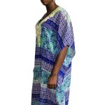 Light Loose Fit Green and Blue Women Caftan Dress - Image 4
