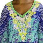 Light Loose Fit Green and Blue Women Caftan Dress - Image 5