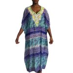 Light Loose Fit Green and Blue Women Caftan Dress