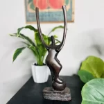 Lift Up Your Hands African Wooden Brown Statue