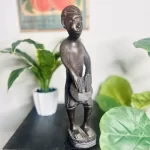 African Drummer Brownish Black Wooden Statue