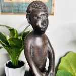 African Drummer Brownish Black Wooden Statue - Image 2