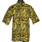 (XL) Lime Green And Brown Tribal Print Men Collar Shirts